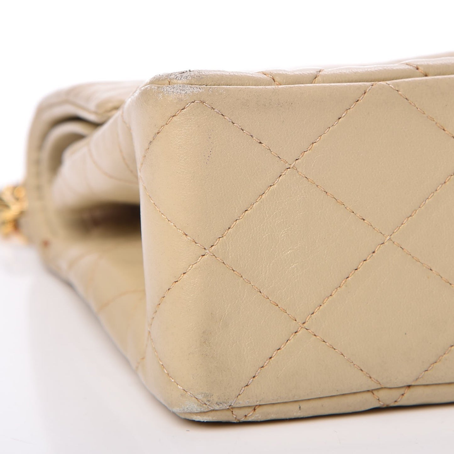 Lambskin Quilted Medium Double Flap Beige