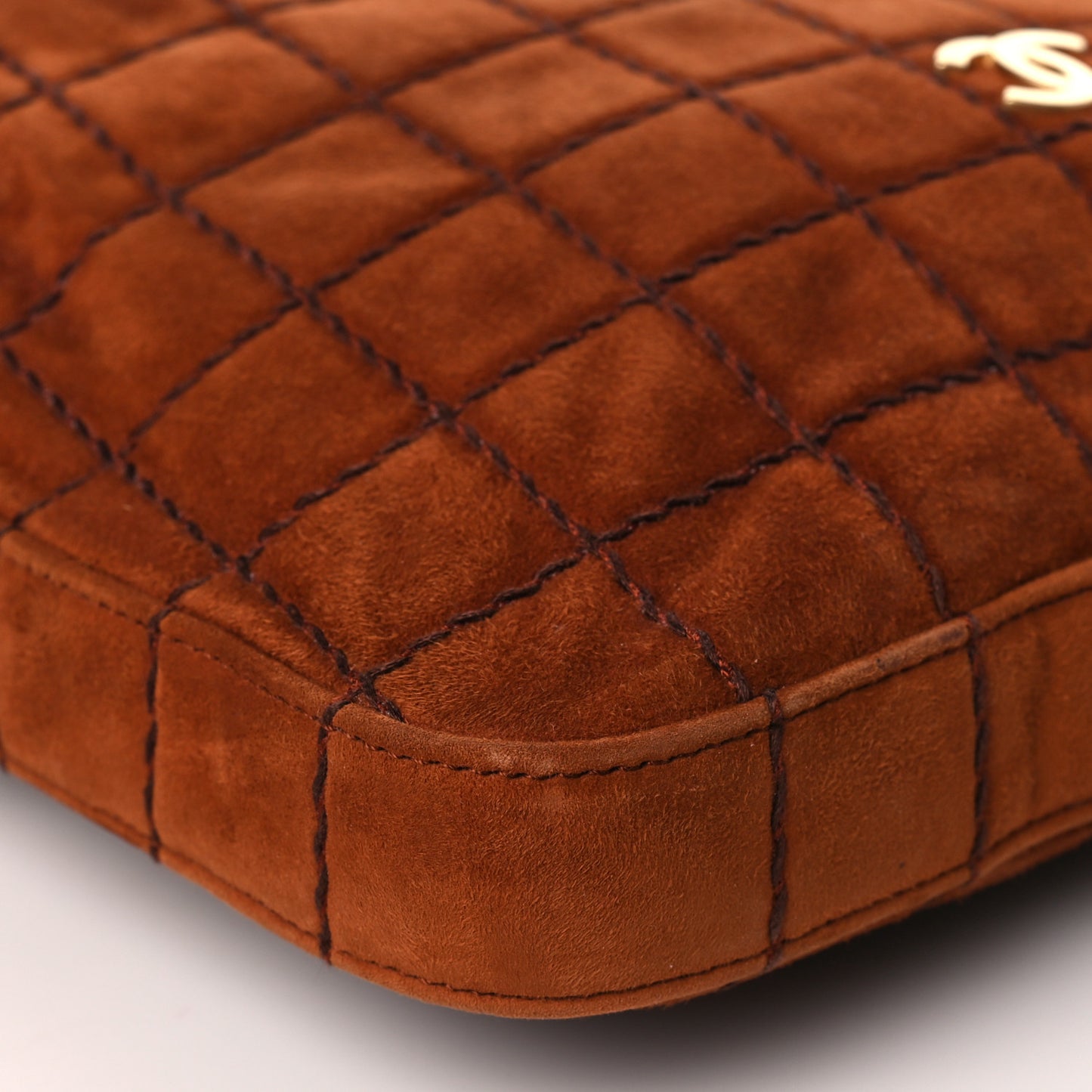 Suede Stitched Chocolate Bar Drawstring Tote Brown