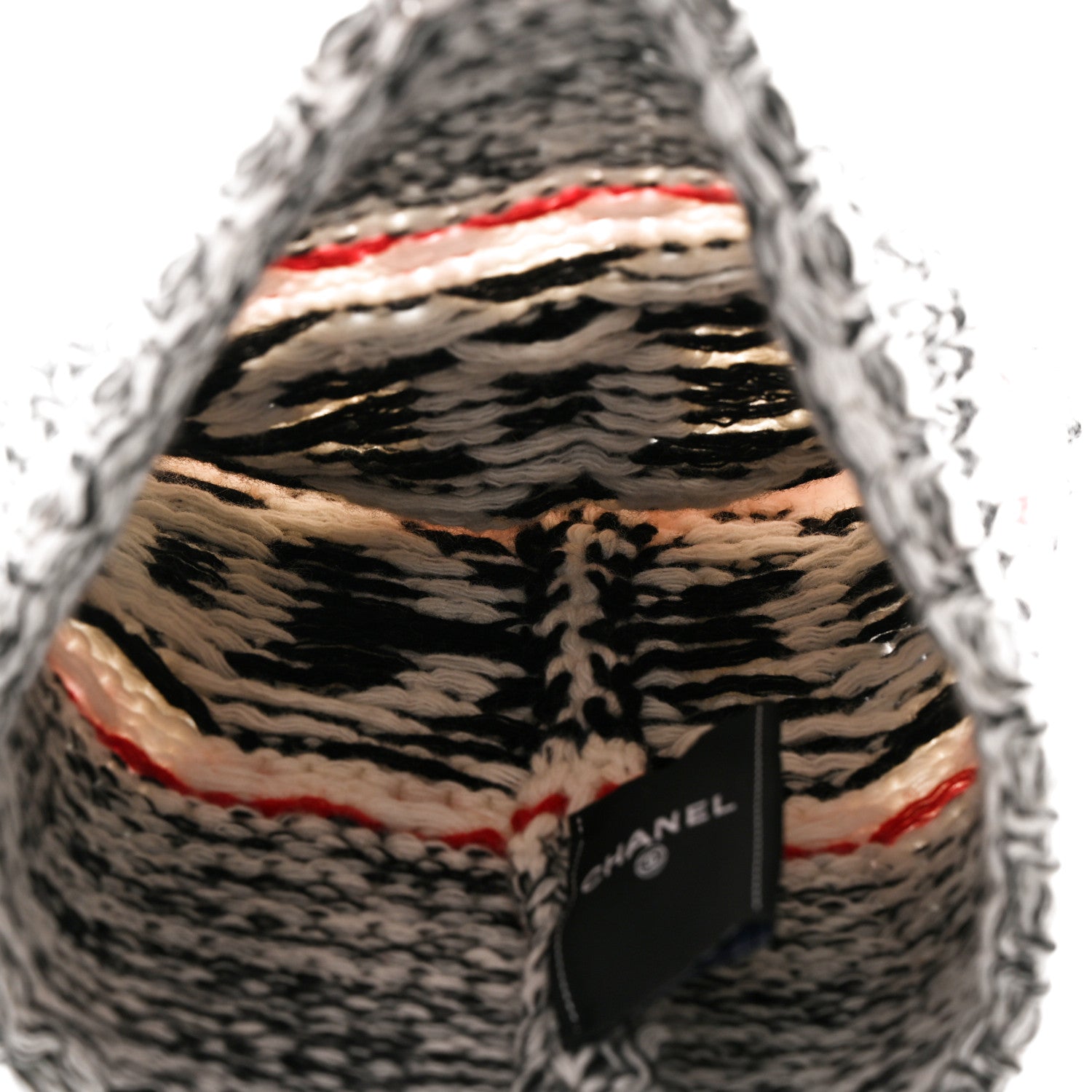 Chanel Wool Shearling CC Beanie Hat Grey Black Red 4 of 6