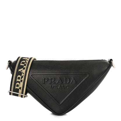 Prada Saffiano Cuir Triangle Logo Embossed Triangle Shoulder Bag Black 1 of 7