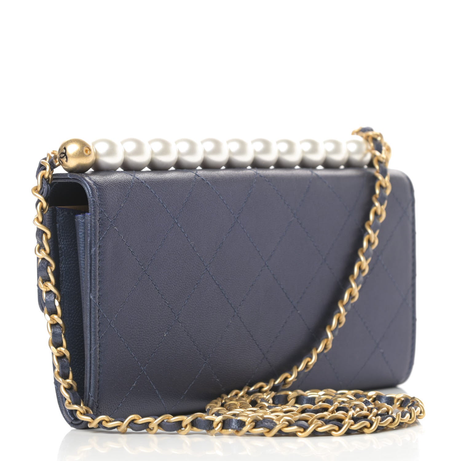 Chanel Iridescent Lambskin Quilted Chic Pearls Clutch With Chain Blue 3 of 12