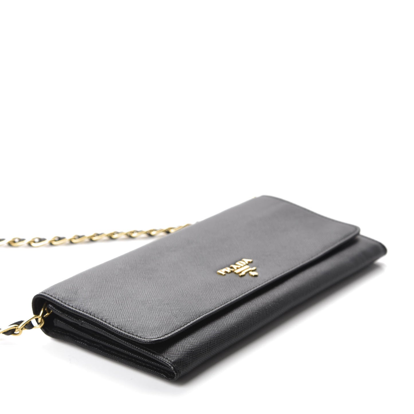 Saffiano Metal Oro Chain Wallet Black