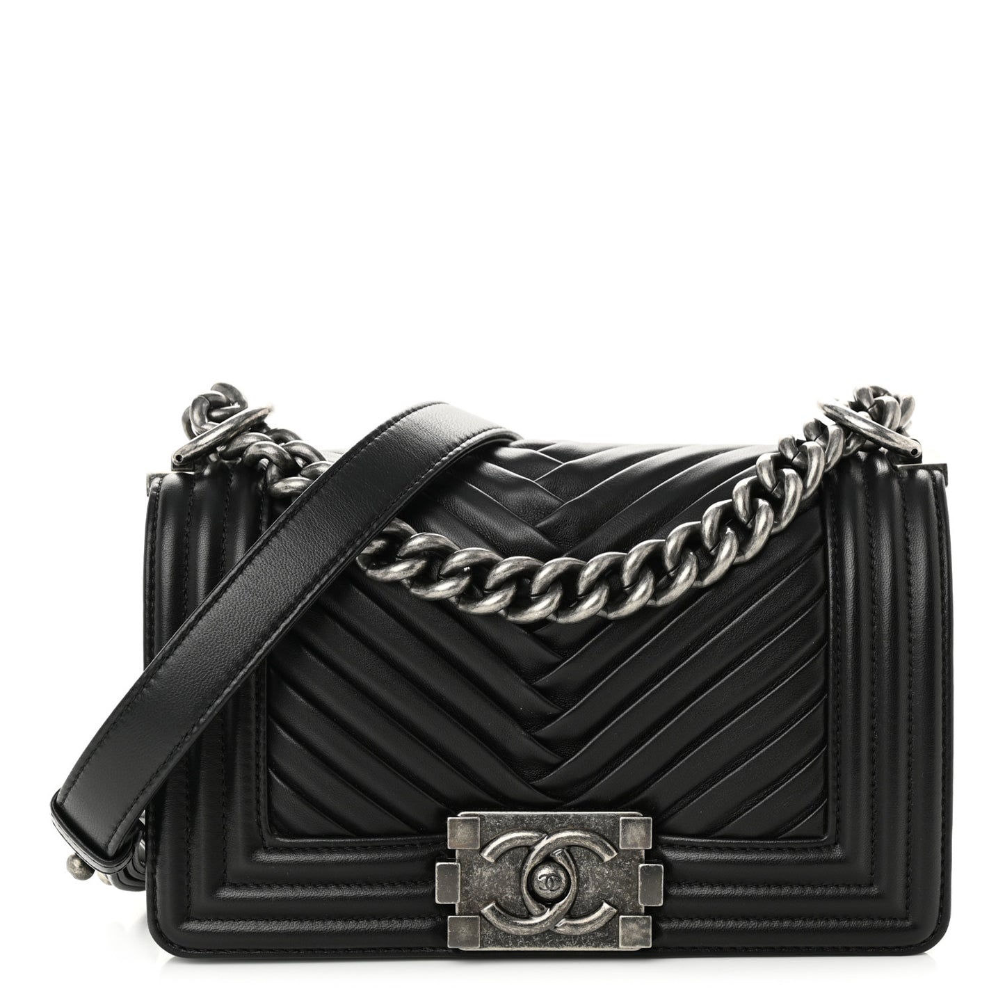 Lambskin Pleated Small Boy Flap Black