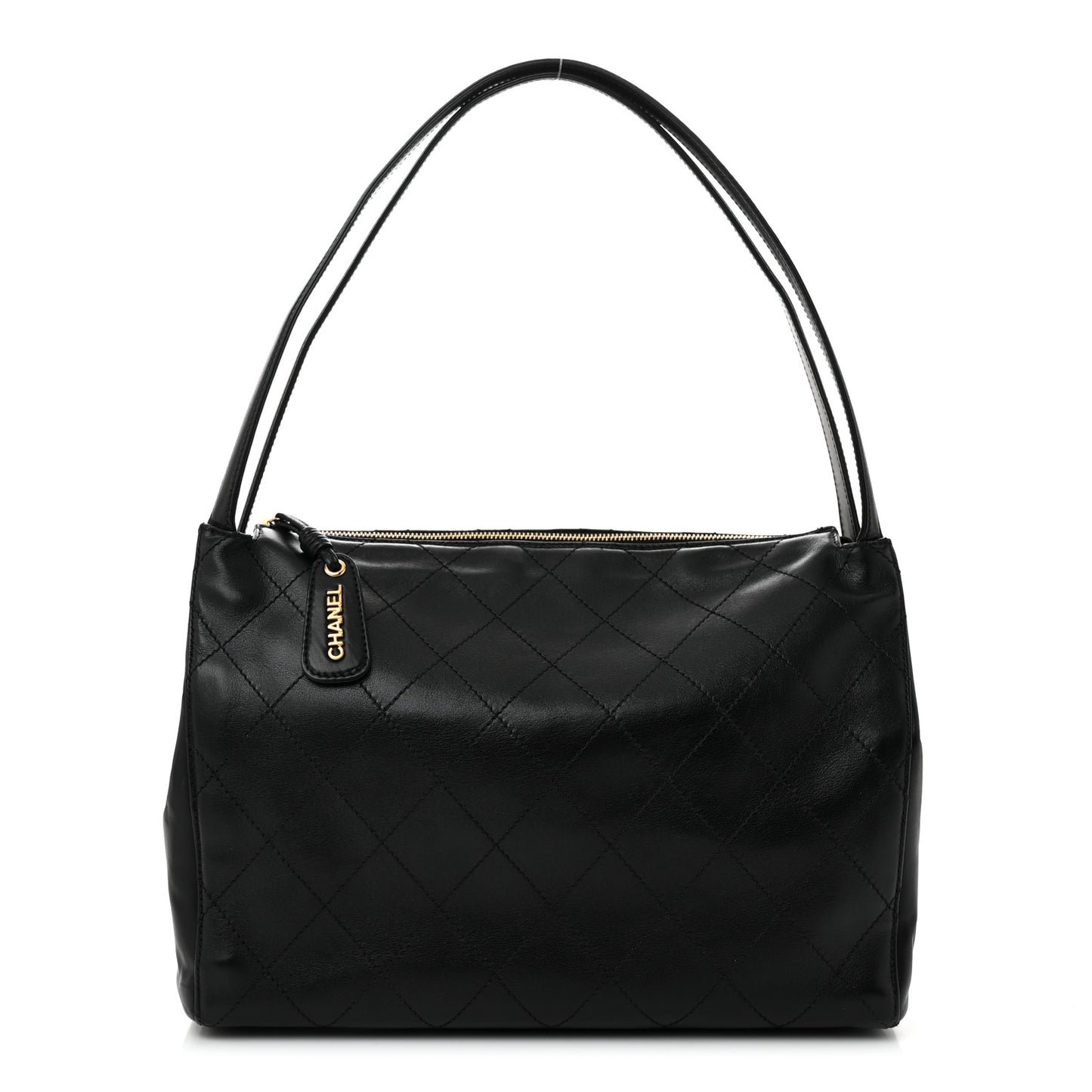 Lambskin Stitched Shoulder Bag Black