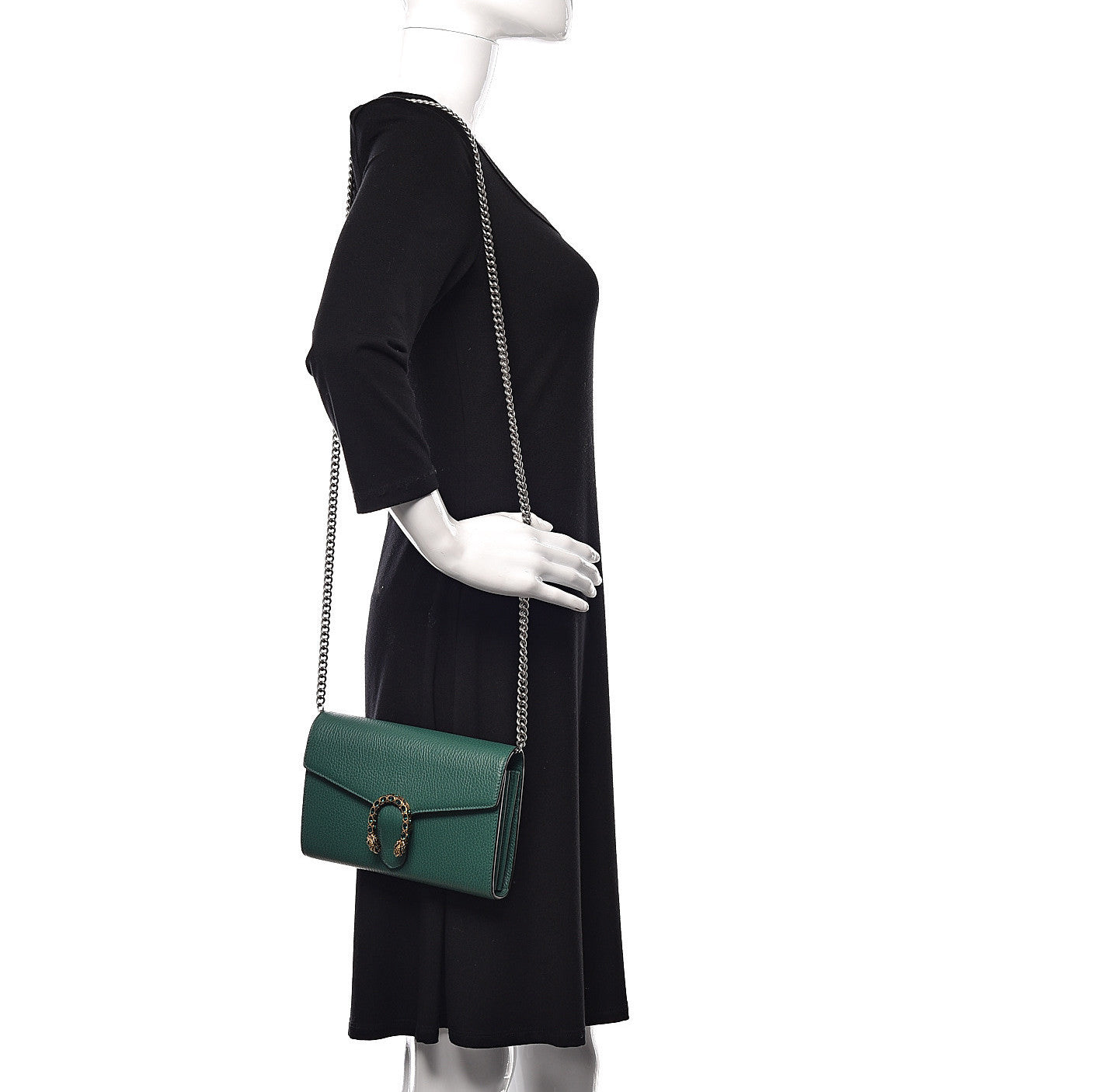 Gucci Calfskin Mini Dionysus Chain Wallet Emerald 2 of 9