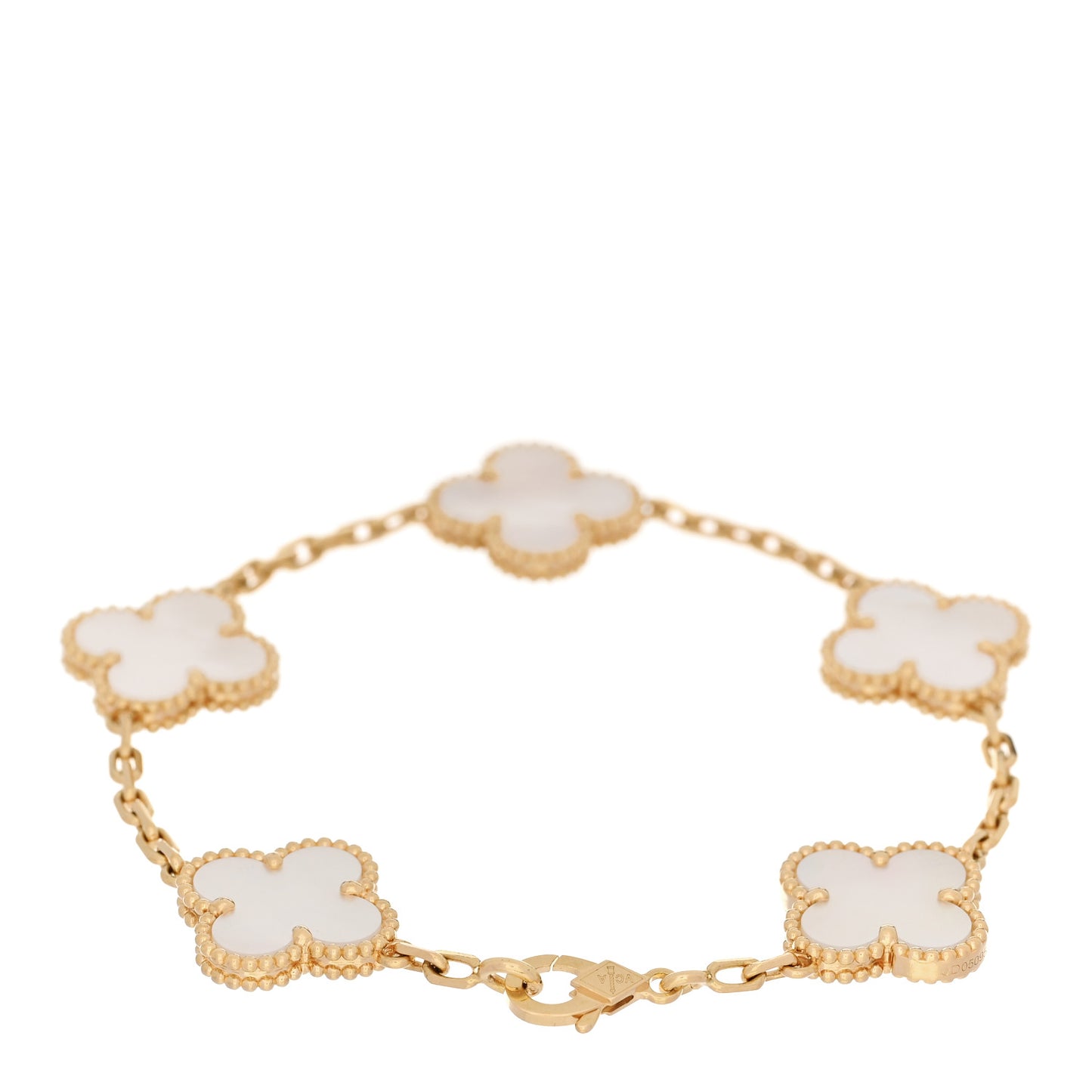 18K Yellow Gold Mother of Pearl 5 Motifs Vintage Alhambra Bracelet