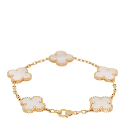 Van Cleef & Arpels 18K Yellow Gold Mother of Pearl 5 Motifs Vintage Alhambra Bracelet 2 of 4
