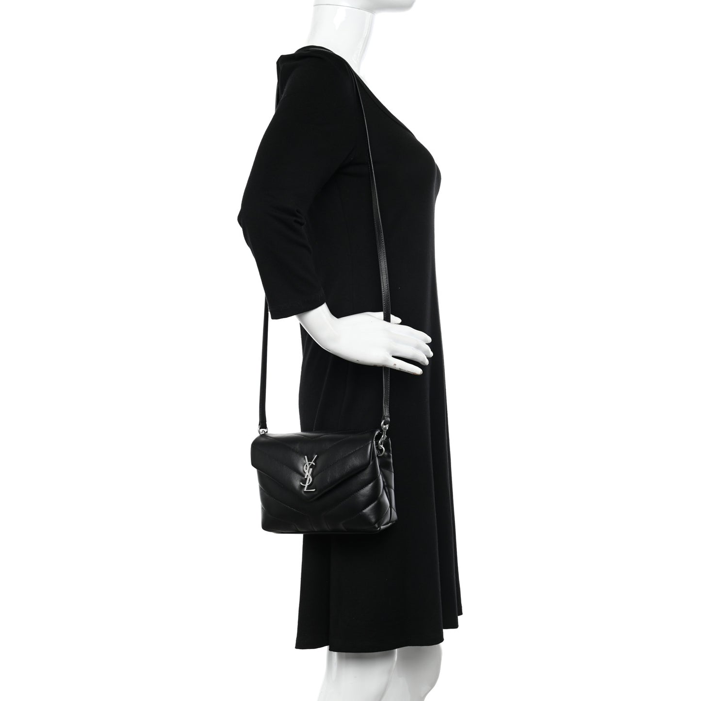 Calfskin Y Quilted Monogram Toy Loulou Crossbody Bag Black