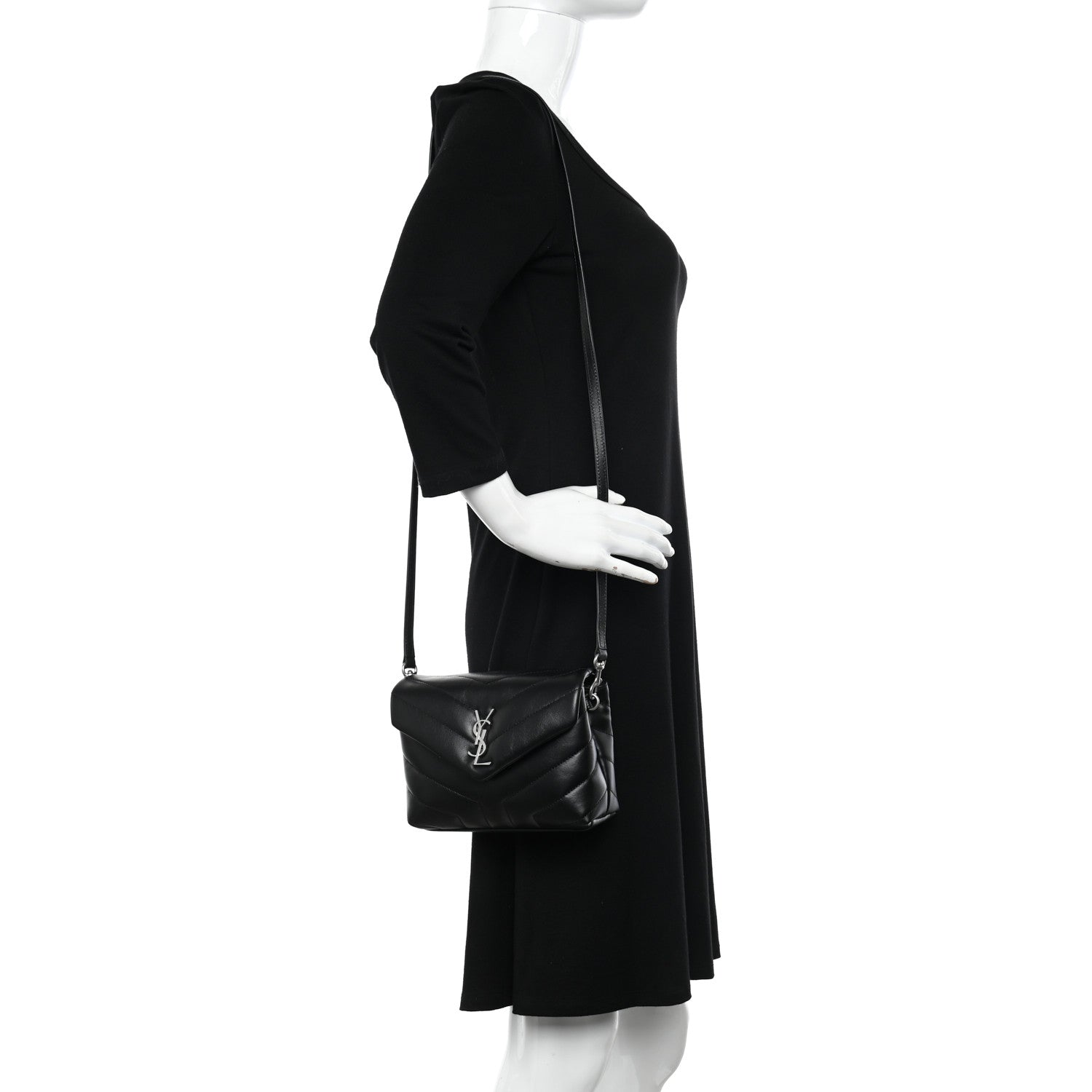 Saint Laurent Calfskin Y Quilted Monogram Toy Loulou Crossbody Bag Black 2 of 10