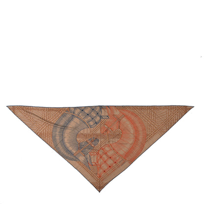 Hermes Cashmere Silk Masan & Masan Giant Triangle Scarf Tabac Orange Bleu 1 of 5