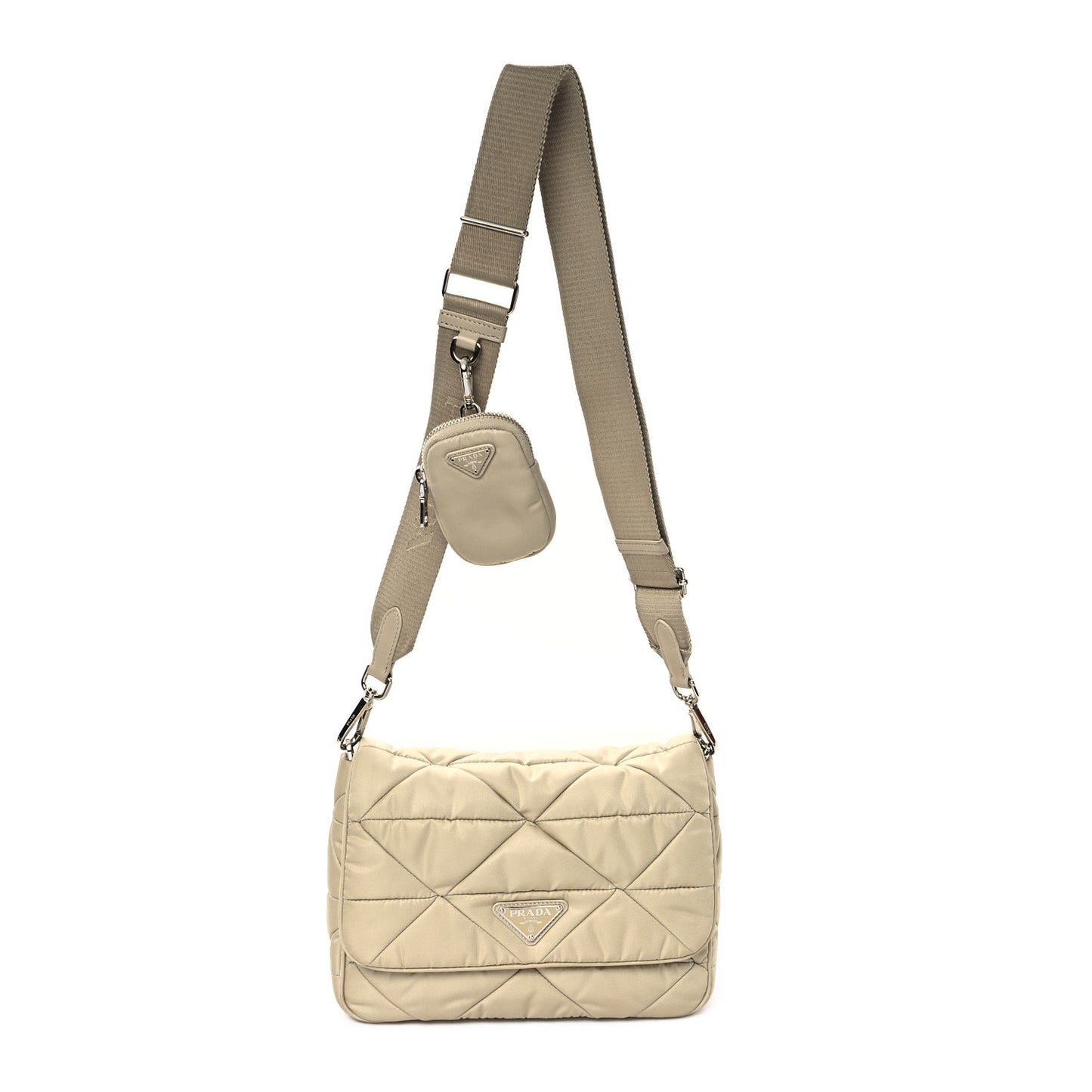 Re-Nylon Quilted Padded Flap Shoulder Bag Deserto