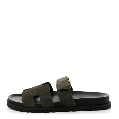 Hermes Suede Goatskin Mens Chypre Sandals 43.5 Vert Toundra 1 of 8