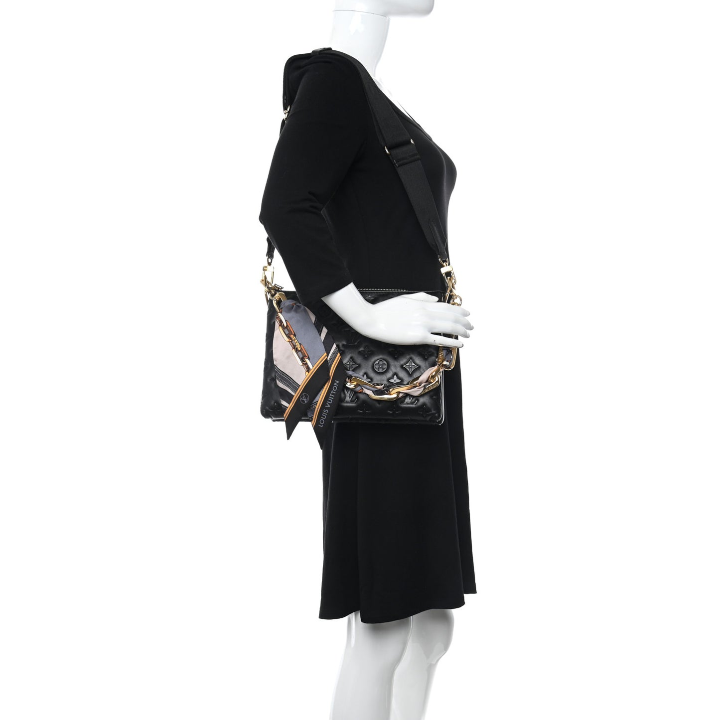 Lambskin Embossed Monogram Scarf Coussin PM Black