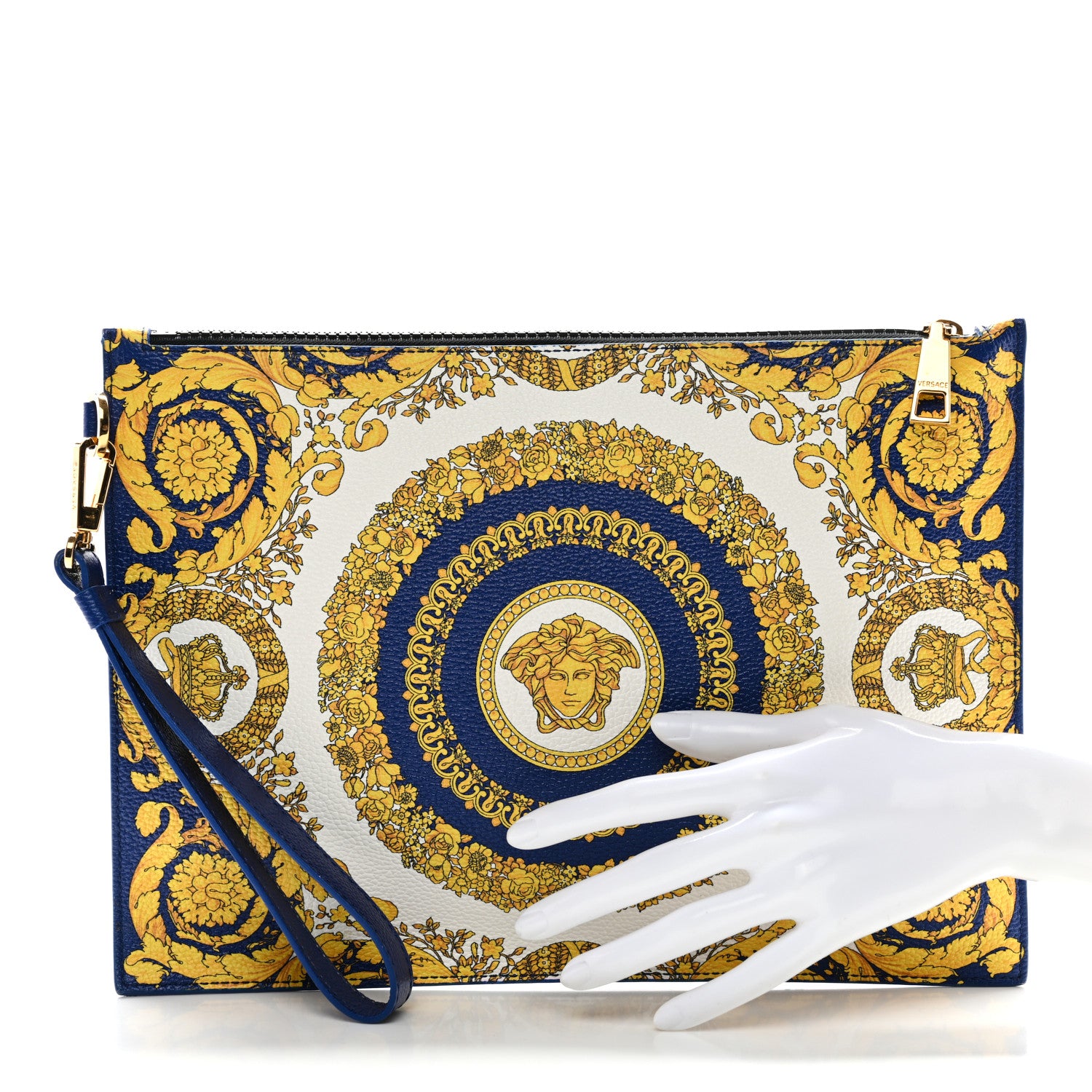 Versace Calfskin Heritage Barocco Print Wristlet Pouch Bluette 1 of 6
