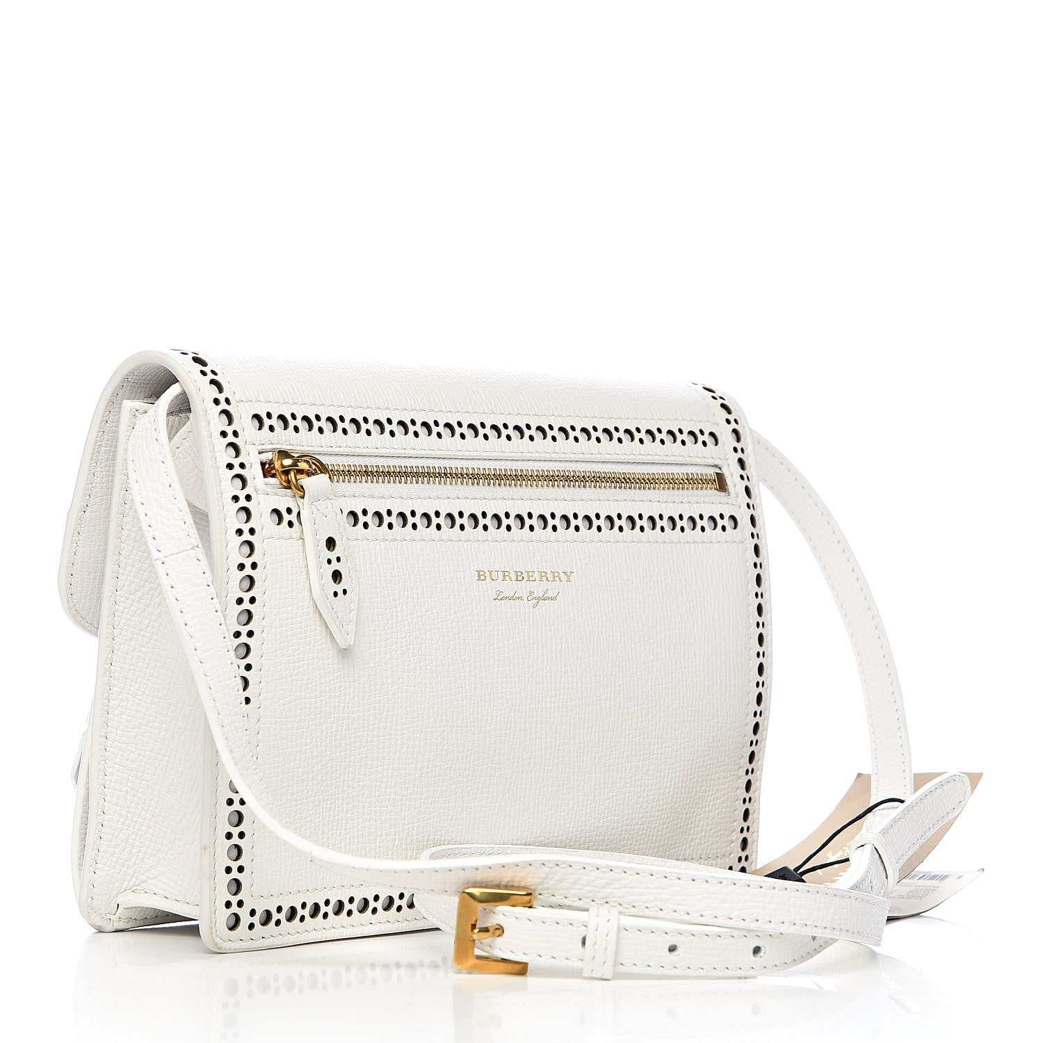 Burberry Grainy Calfskin Broguing Tassel Small Macken Crossbody Bag Chalk White 3 of 11