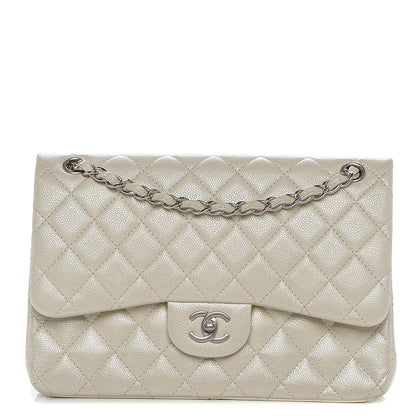 Chanel Pearly Caviar Quilted Jumbo Double Flap Dark White 1 of 7