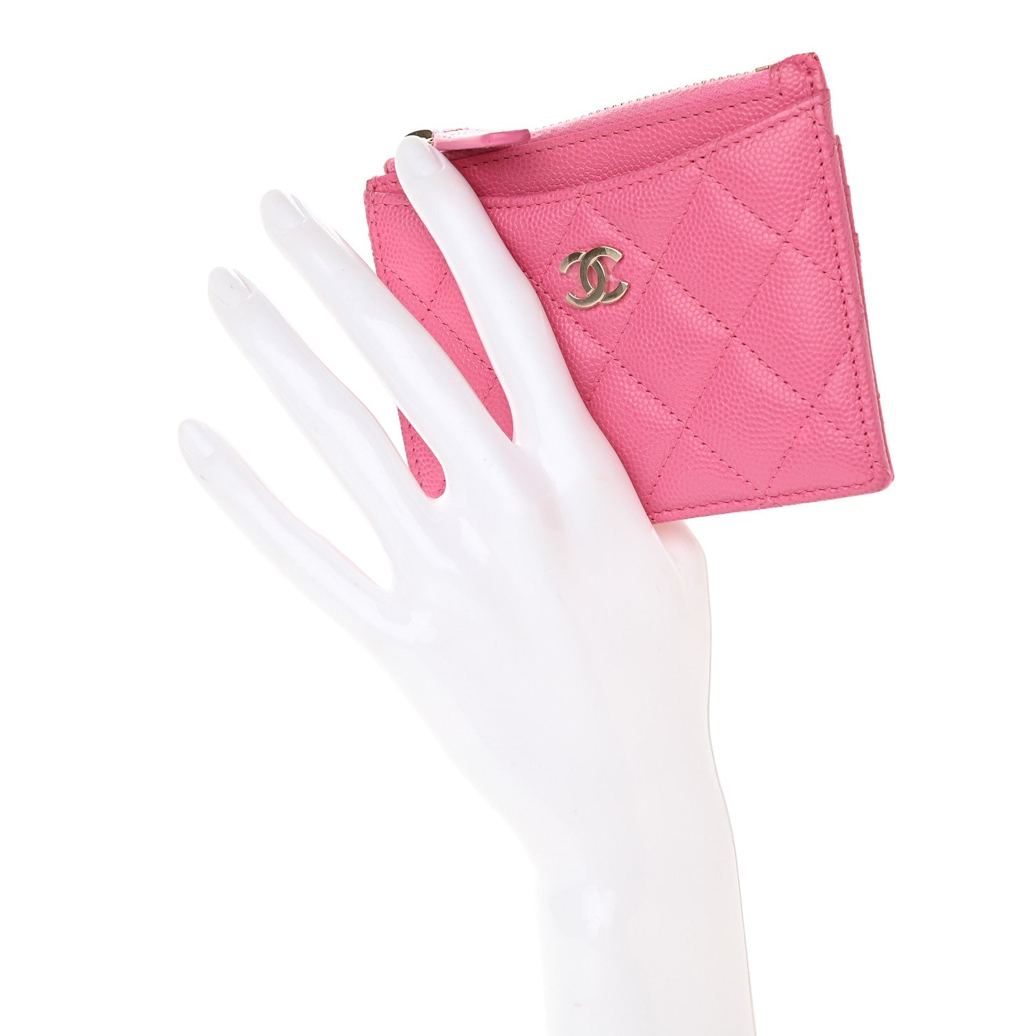 Chanel Caviar Quilted CC Zip Card Holder Pink 2 of 8