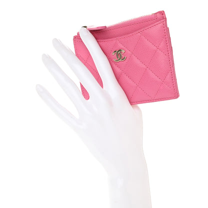 Chanel Caviar Quilted CC Zip Card Holder Pink 2 of 8
