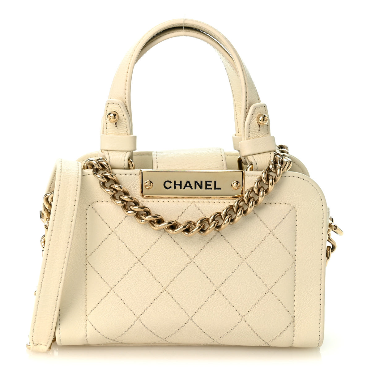 Chanel Grained Calfskin Stitched Mini Label Click Shopper Tote White 1 of 10