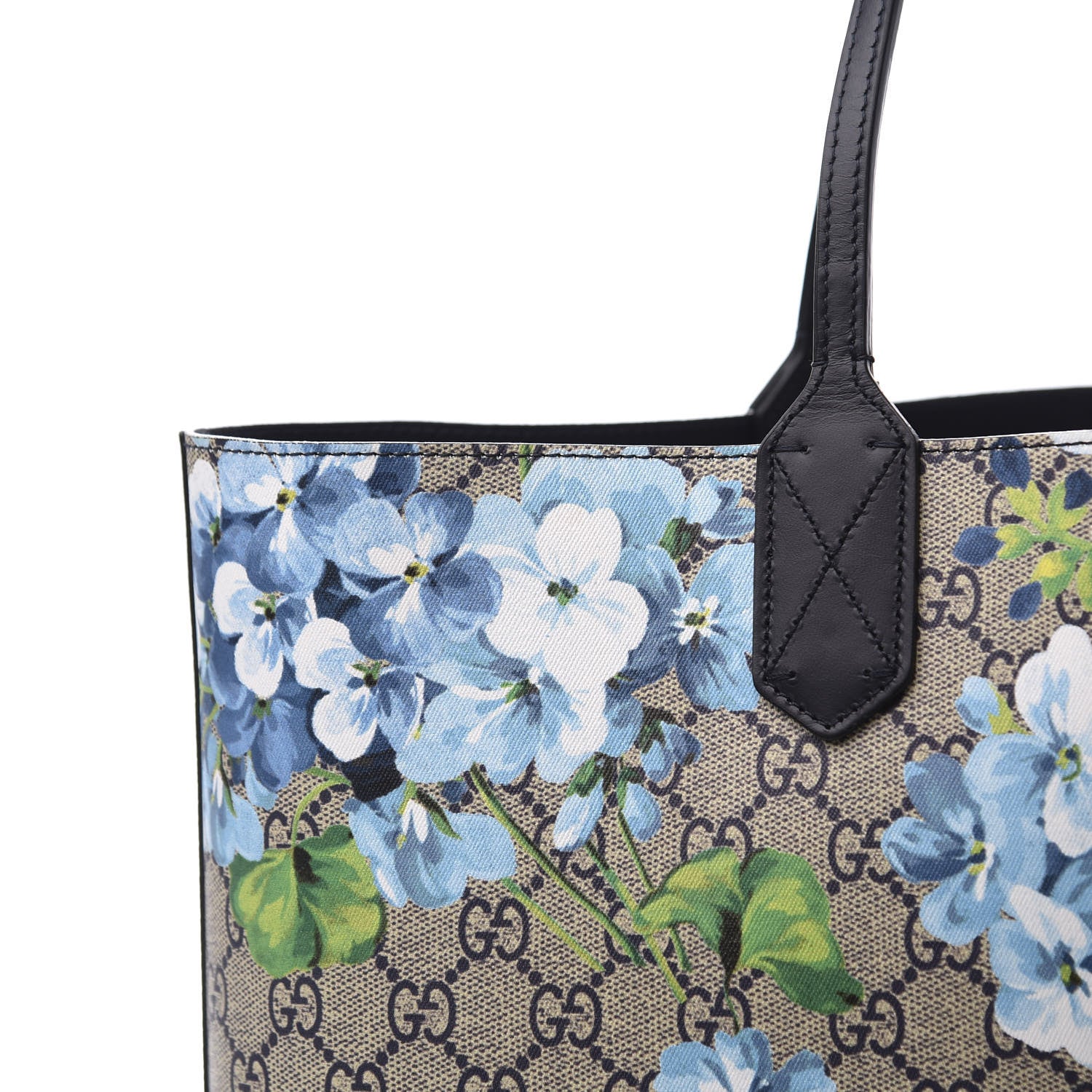 Gucci GG Supreme Monogram Blooms Medium Reversible Tote Beige Blue Navy 9 of 10