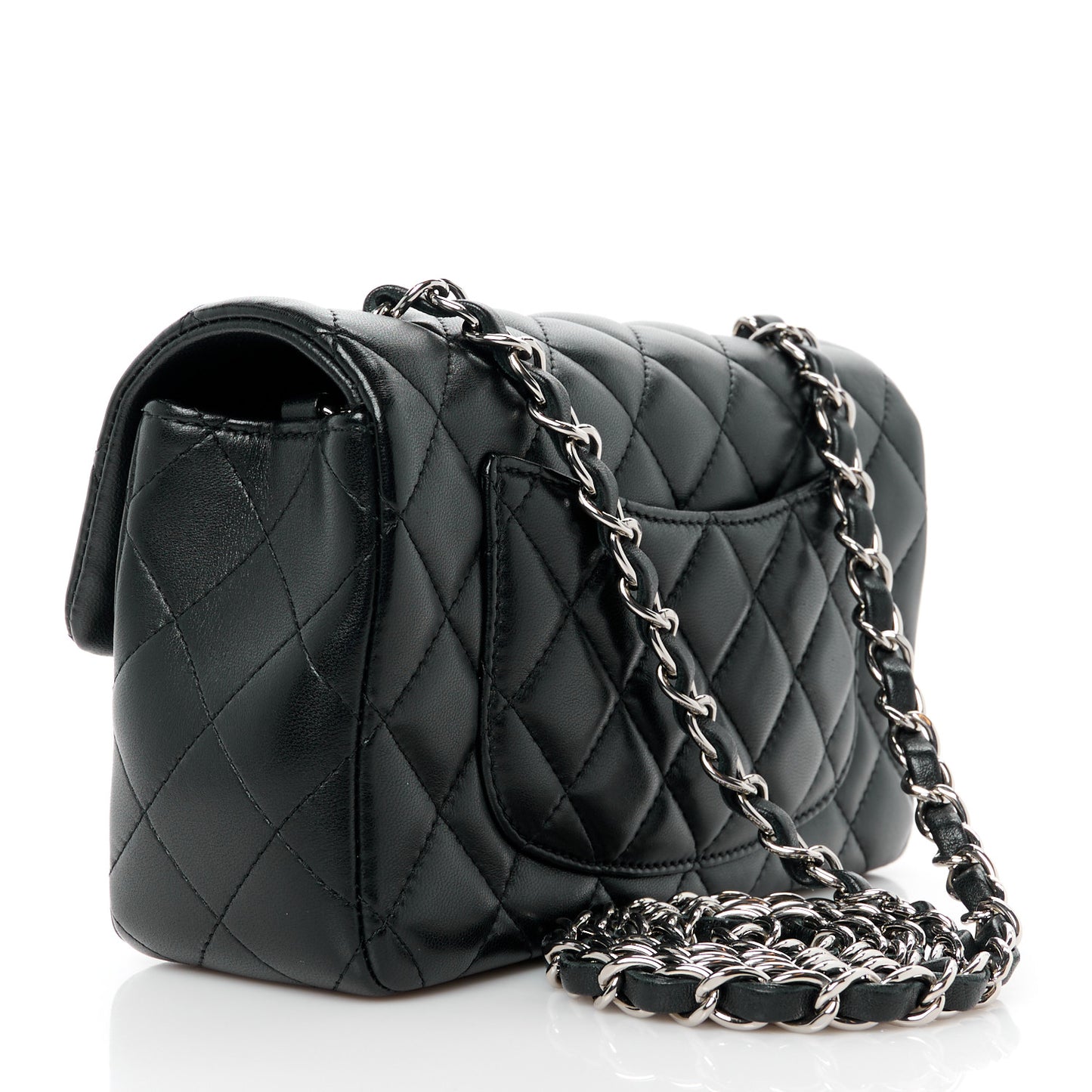 Lambskin Quilted Mini Rectangular Flap Black