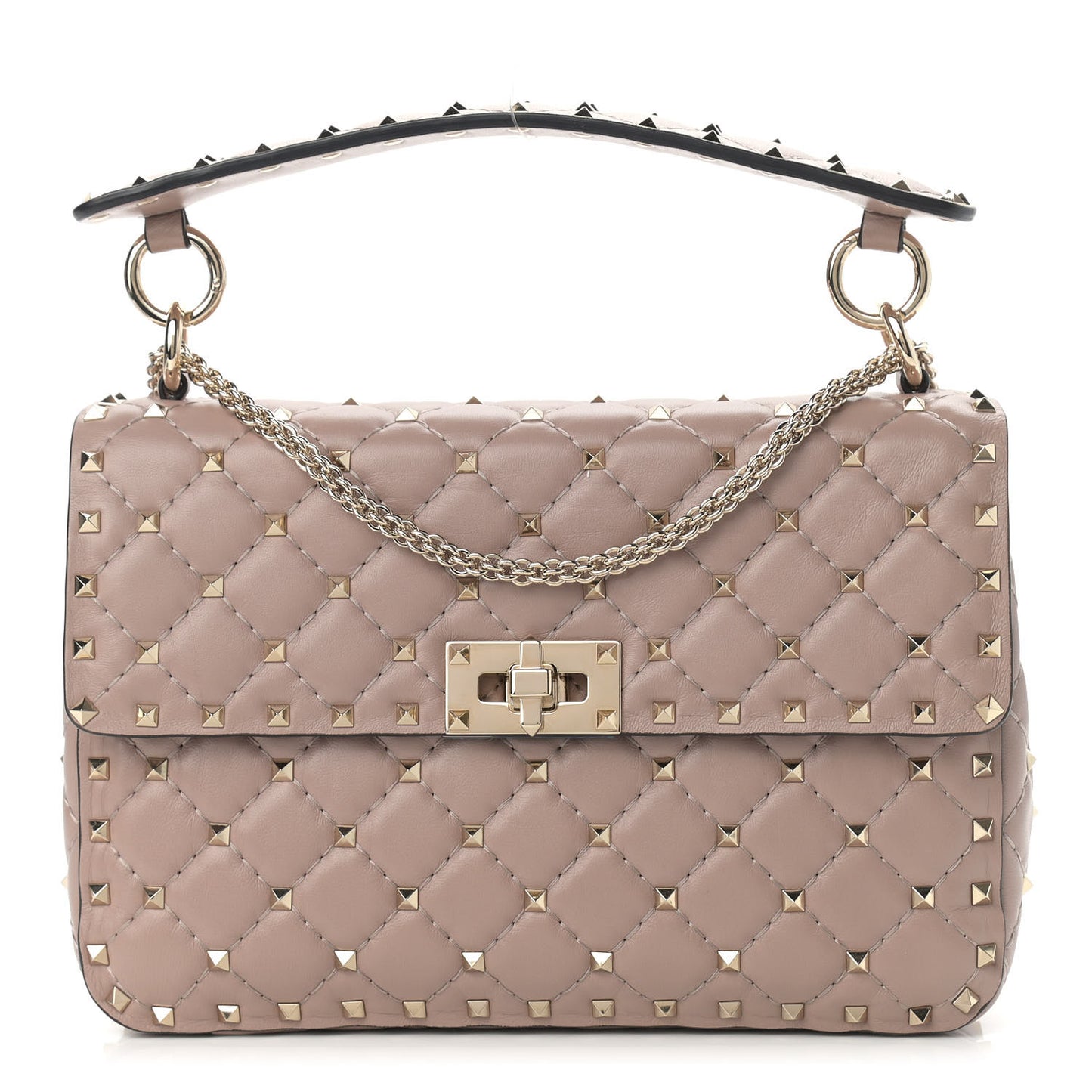 Lambskin Medium Rockstud Spike Shoulder Bag Poudre