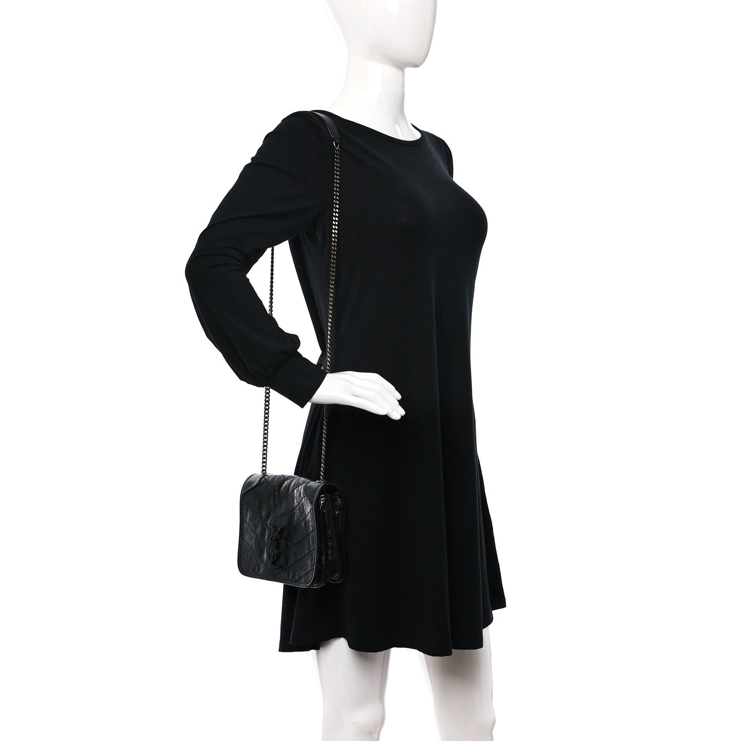 Crinkled Calfskin Matelasse Monogram Niki Chain Wallet Black