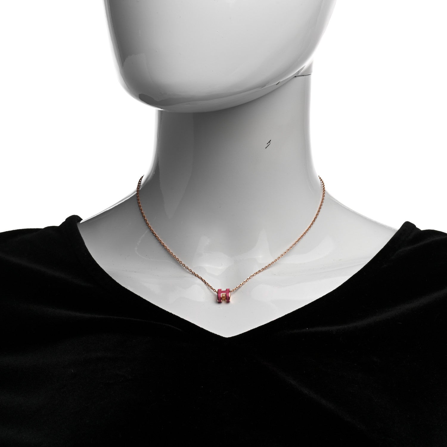 Hermes Lacquered Rose Gold Mini Pop H Pendant Necklace Rose Azalee 2 of 5
