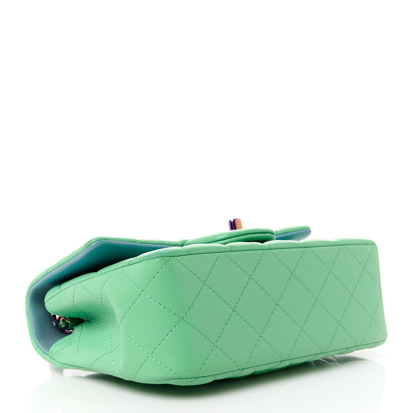 Lambskin Quilted Mini Rectangular Flap Green Blue