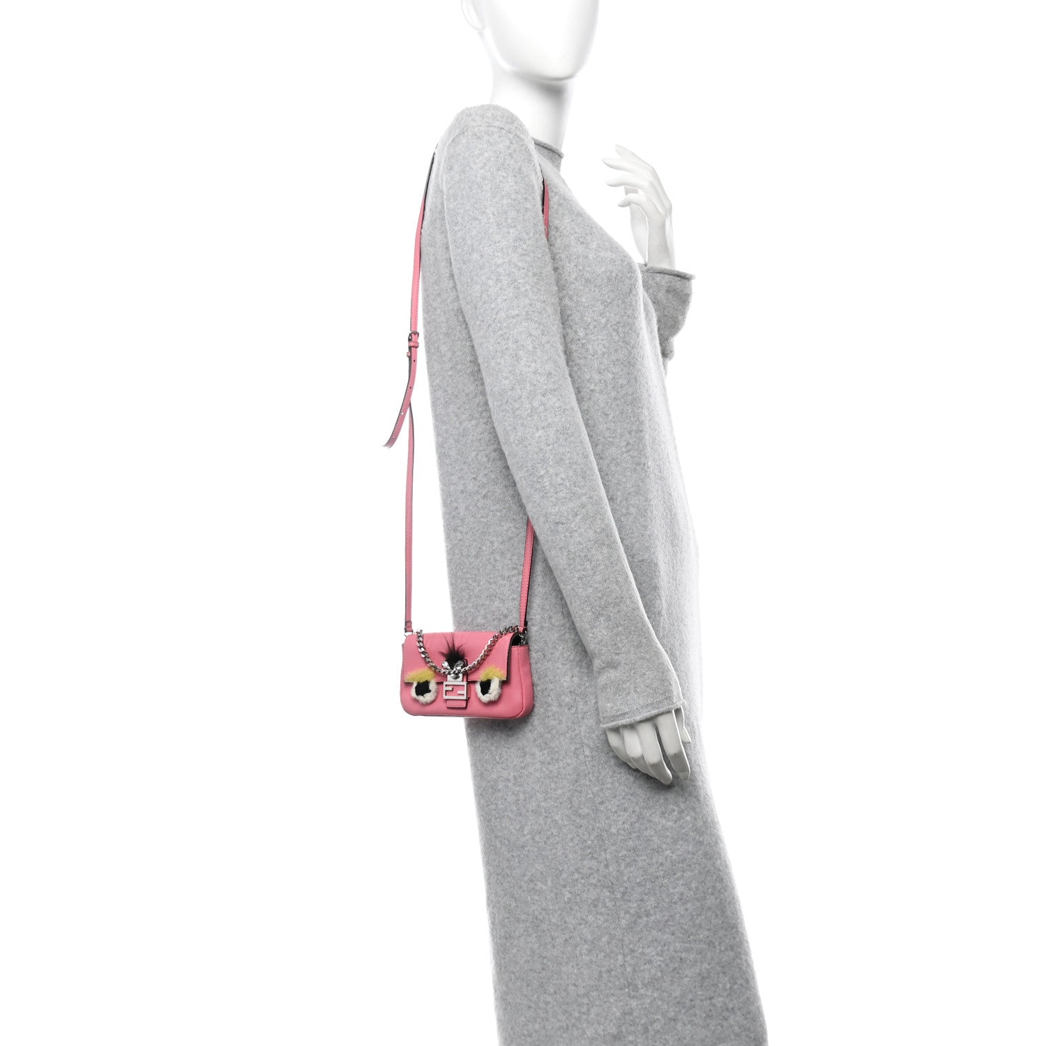 Fendi Nappa Rabbit Fox Fur Micro Buggie Baguette Rosa Fluo Multicolor 2 of 11