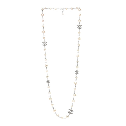 Chanel Crystal Pearl CC Long Necklace Silver 2 of 4