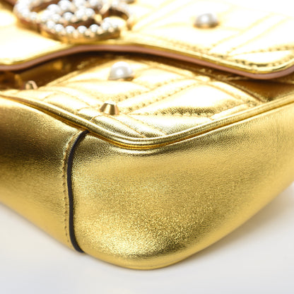 Gucci Metallic Calfskin Matelasse Studded Mini Pearly GG Marmont Shoulder Bag Gold 9 of 10