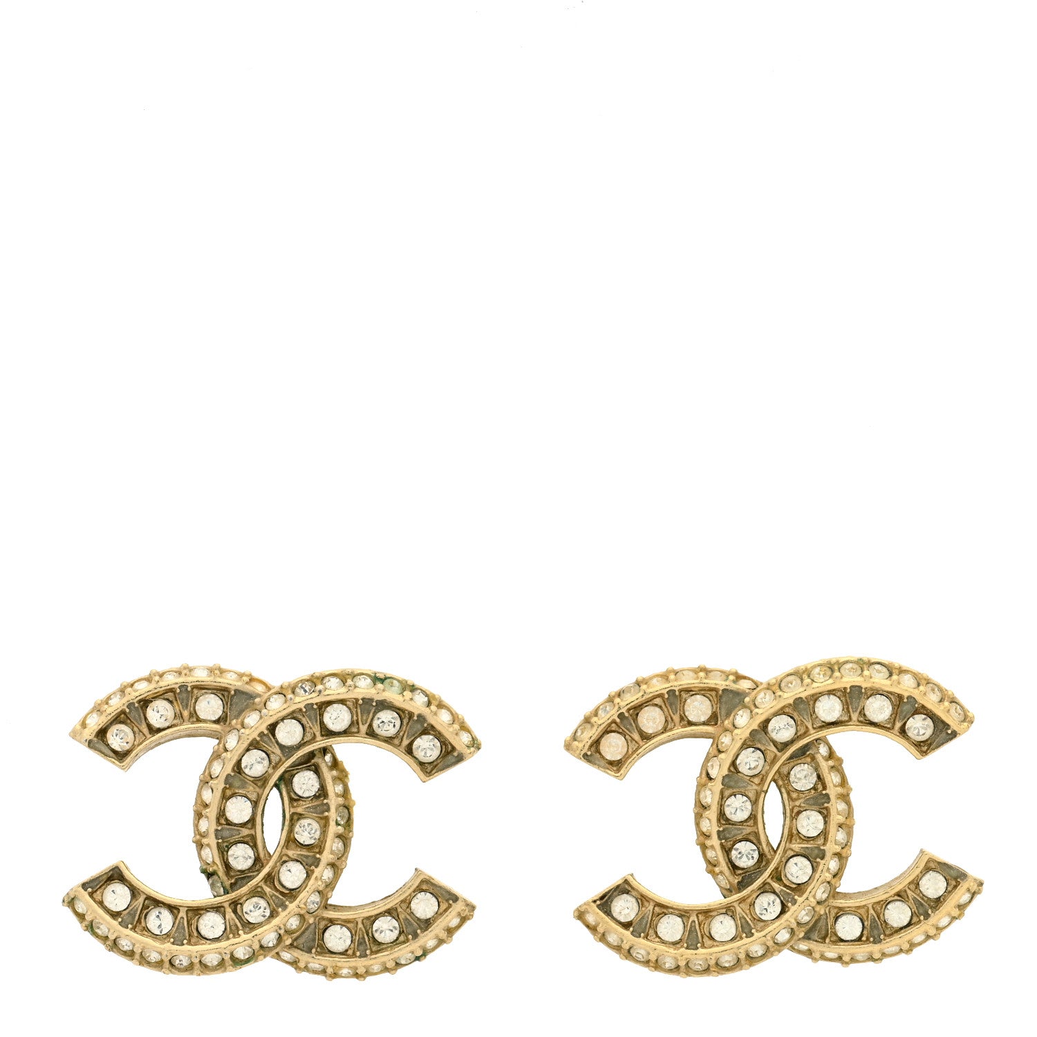 Chanel Crystal Timeless CC Earrings Light Gold 1 of 4