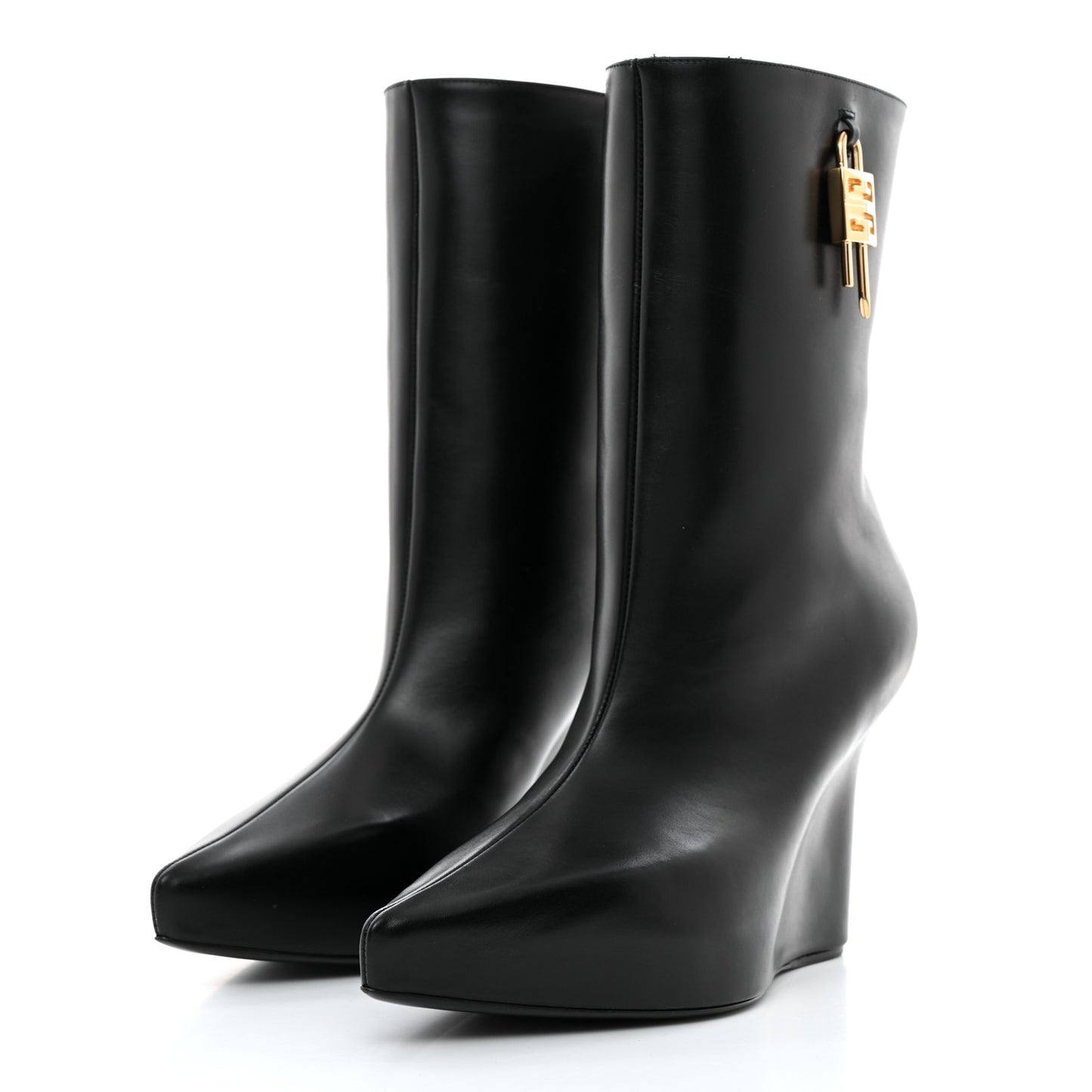Calfskin G Lock 80mm Wedge Low Boots 38.5 Black