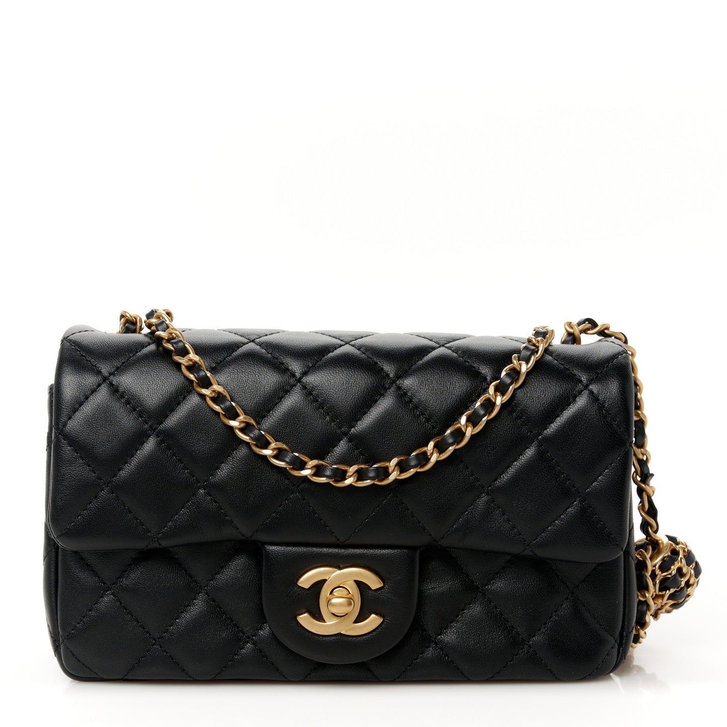 Lambskin Quilted Mini Rectangular Pearl Crush Flap Black