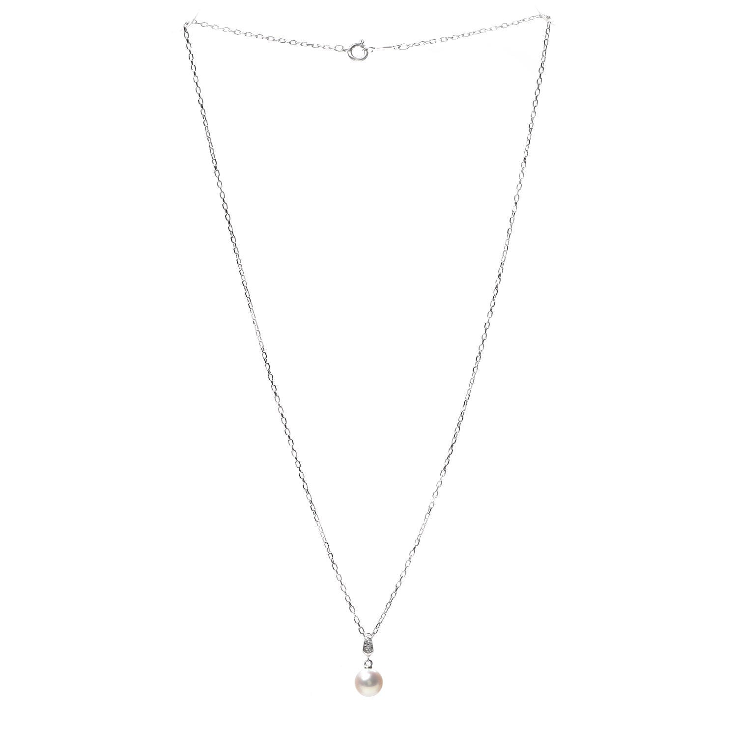Mikimoto 18K White Gold Diamond Akoya Pearl 6.5mm Drop Pendant Necklace 3 of 5