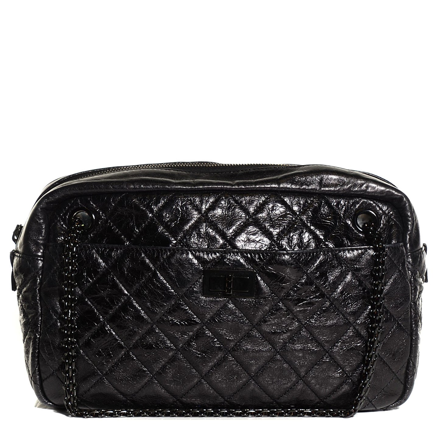 Metallic Aged Calfskin Quilted Medium Reissue Camera Case Black