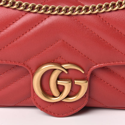 Gucci Calfskin Matelasse Super Mini GG Marmont Shoulder Bag Hibiscus Red 10 of 11