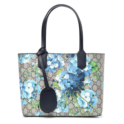 Gucci GG Supreme Monogram Blooms Small Reversible Tote Beige Blue Navy 1 of 15