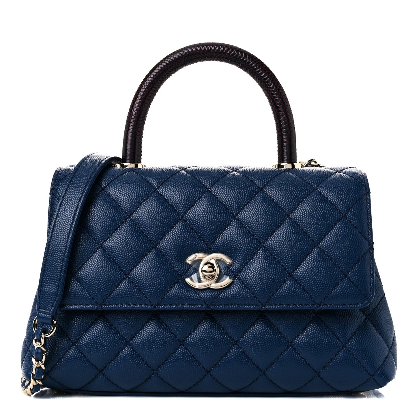 Caviar Quilted Lizard Embossed Mini Coco Handle Flap Navy Blue