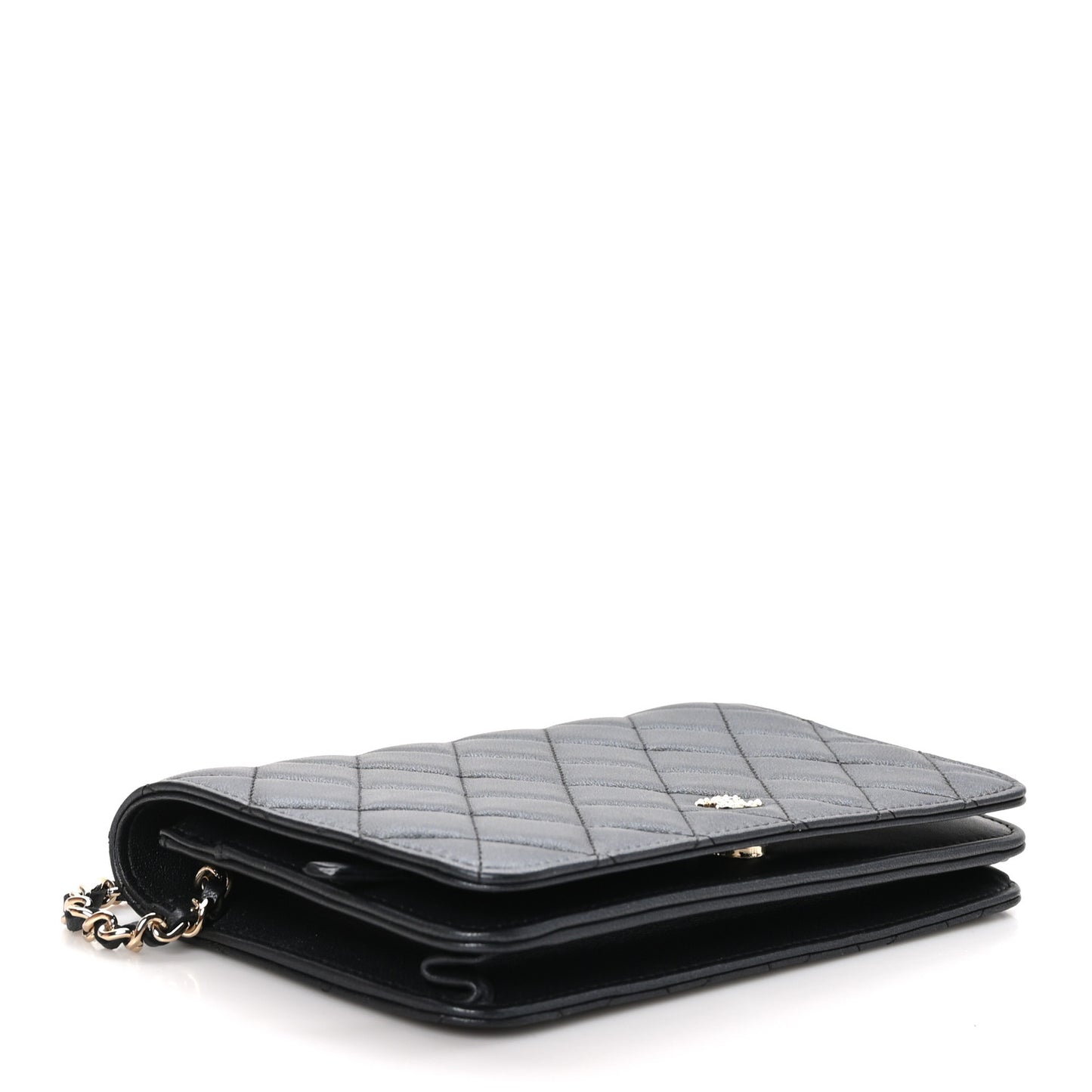 Iridescent Lambskin Quilted Pearl Wallet On Chain WOC Black