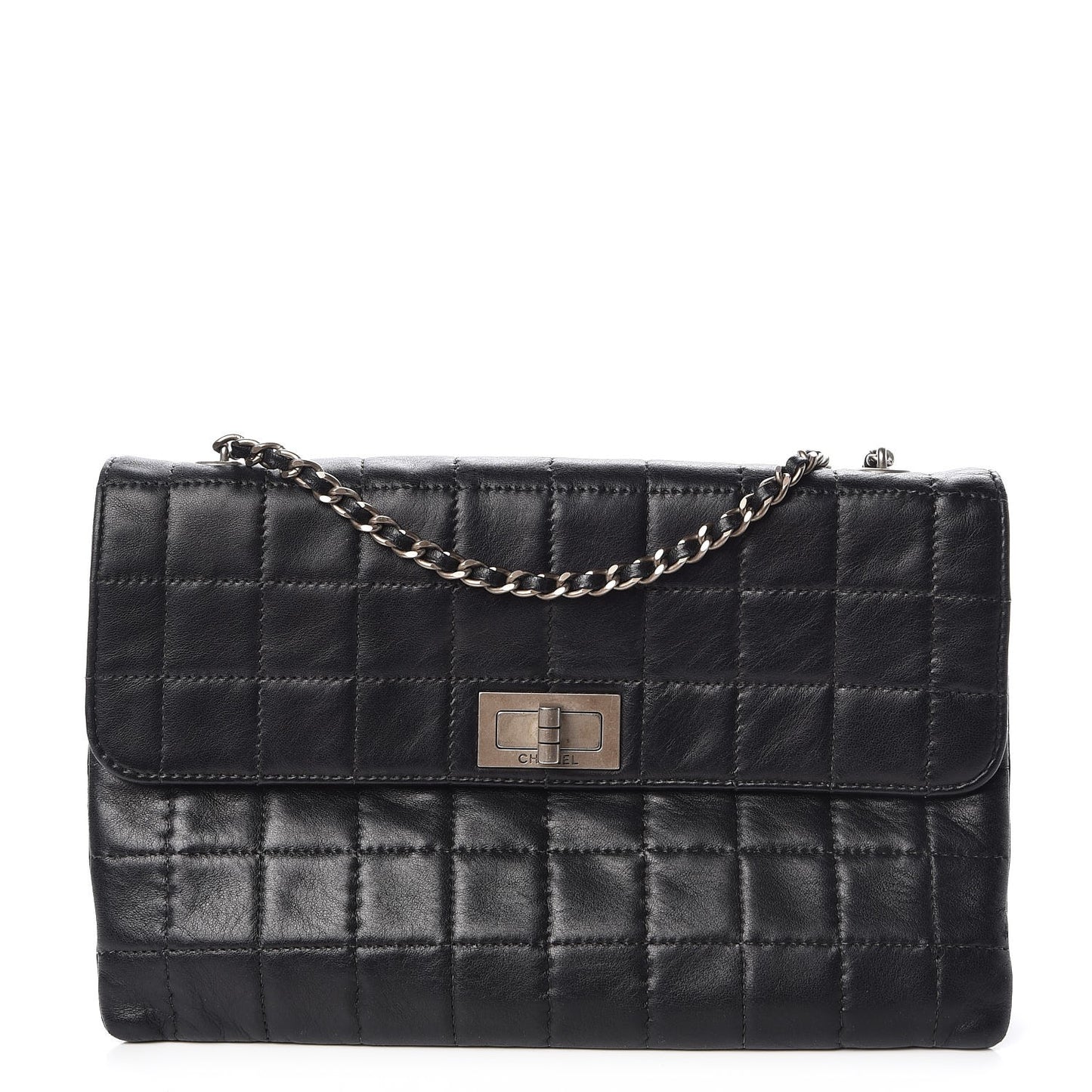 Lambskin Chocolate Bar Mademoiselle Flap Black
