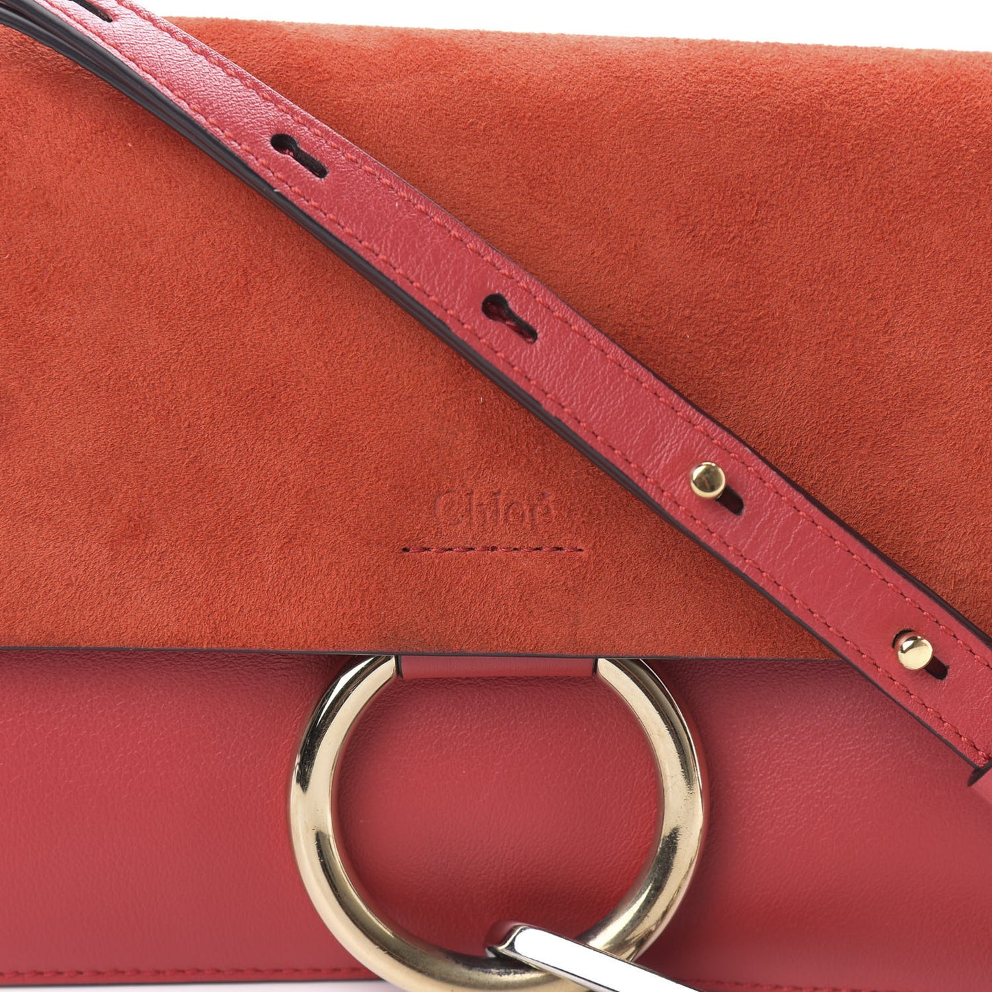 Suede Calfskin Small Faye Shoulder Bag Sepia Red