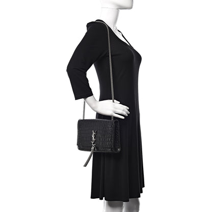Saint Laurent Calfskin Crocodile Embossed Medium Classic Monogram Kate Tassel Satchel Black 2 of 12