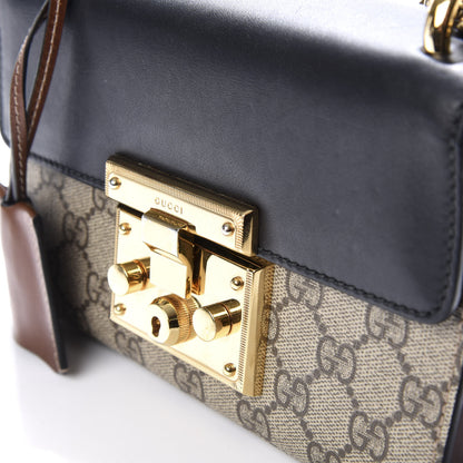 Gucci GG Supreme Monogram Calfskin Small Padlock Shoulder Bag Beige Black Cuir 9 of 9