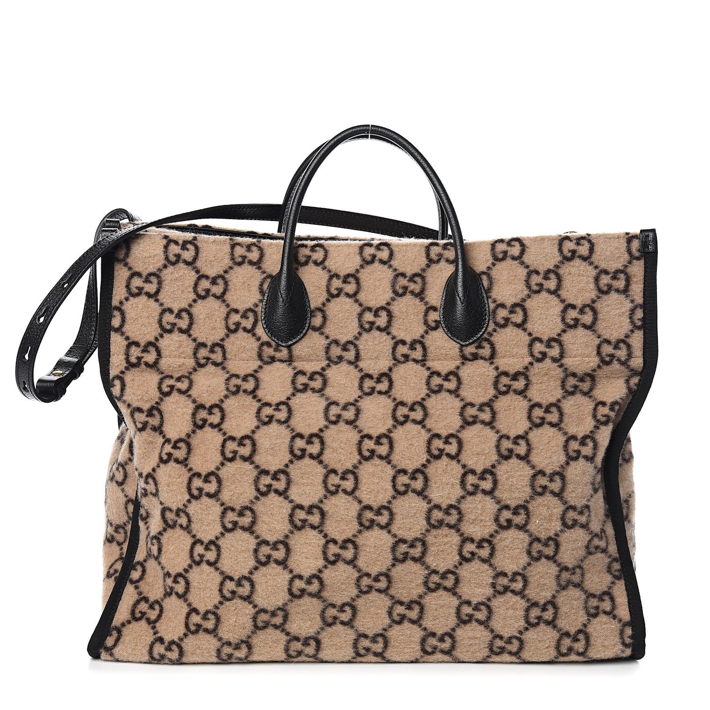 Covered Wool GG Monogram Large Tote Bag Beige Ebony