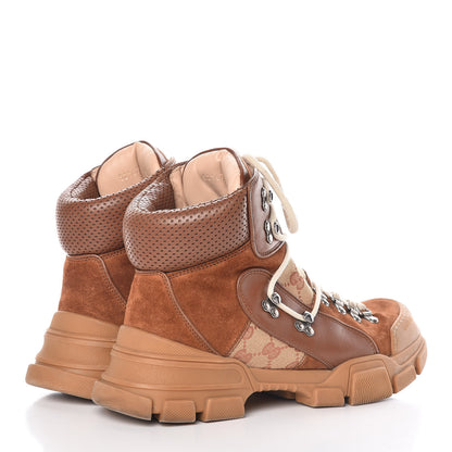Gucci X SEGA Suede Calfskin GG Monogram Mens Flashtrek High-Top Sneakers 8 New Cuir Beige Ruggine 4 of 14