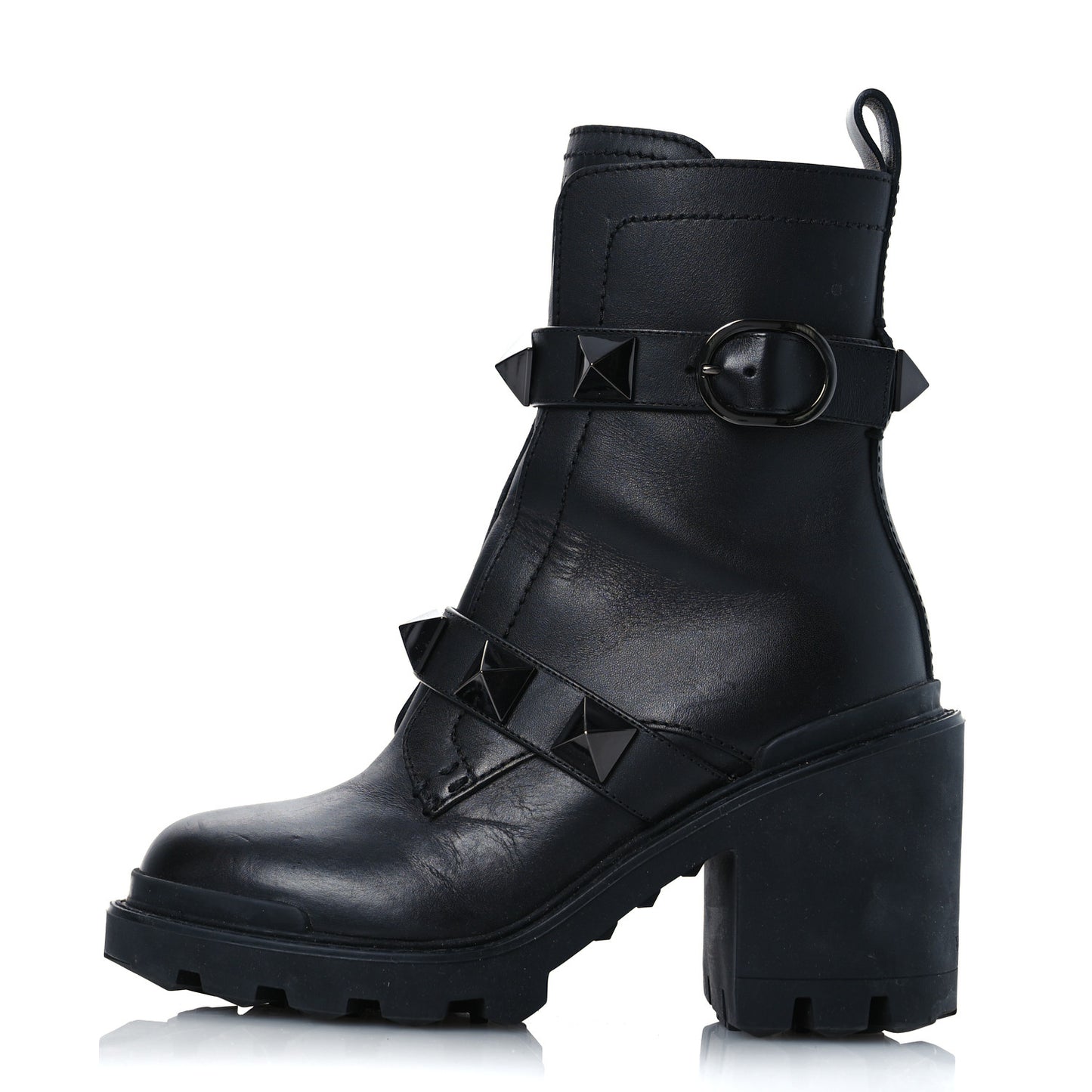 Calfskin Tonal Roman Stud Combat Boots 35.5 Black