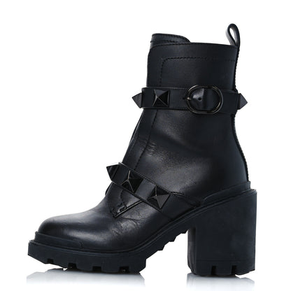 Valentino Garavani Calfskin Tonal Roman Stud Combat Boots 35.5 Black 1 of 14