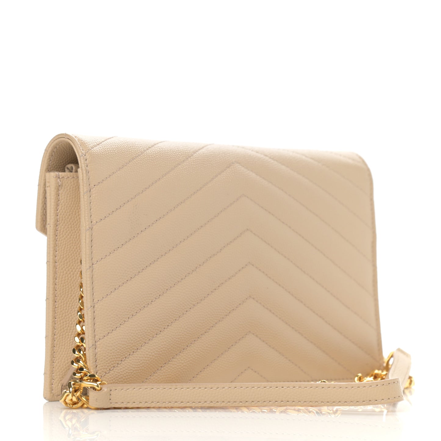 Grain De Poudre Matelasse Chevron Monogram Envelope Chain Wallet Dark Beige